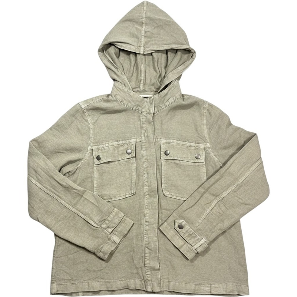 Nicole Miller Lightweight Linen Jacket Women's Large Olive Camp Shirt Snap Front